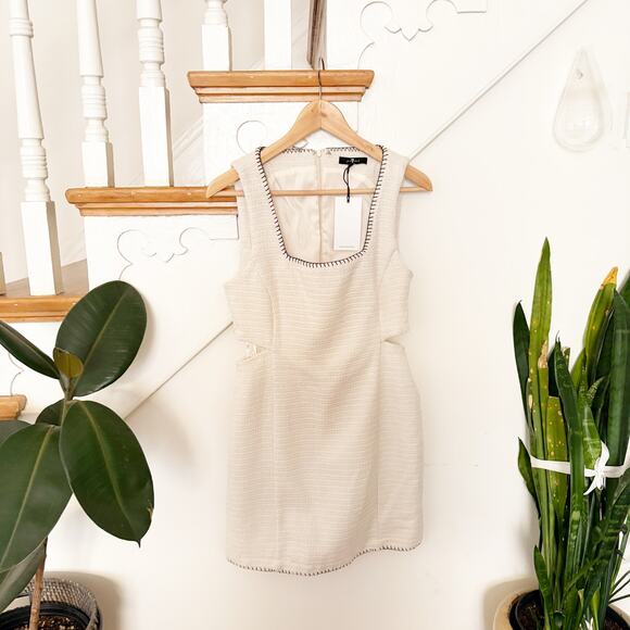 NWT For All Mankind Ivory Cutout Mini Dress Textured Tweed Sleeveless Size S - Picture 2 of 8